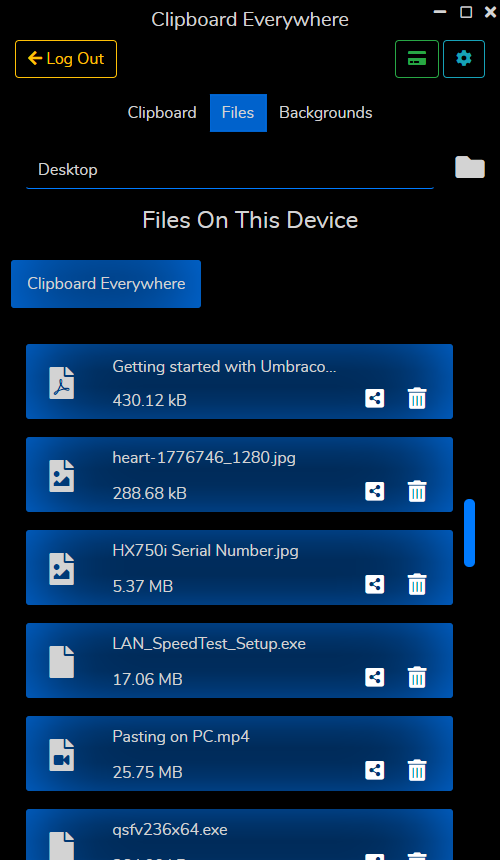 Image of the in-app Files Page